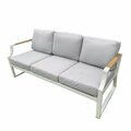 Direct Wicker 1 Piece Outdoor Garden White Iron Three-seat Sofa with Grey Cushions UBS-2101-TS-White